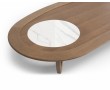 Foto mesa de centro, fé, em madeira, acabamento claro, fundo infinito